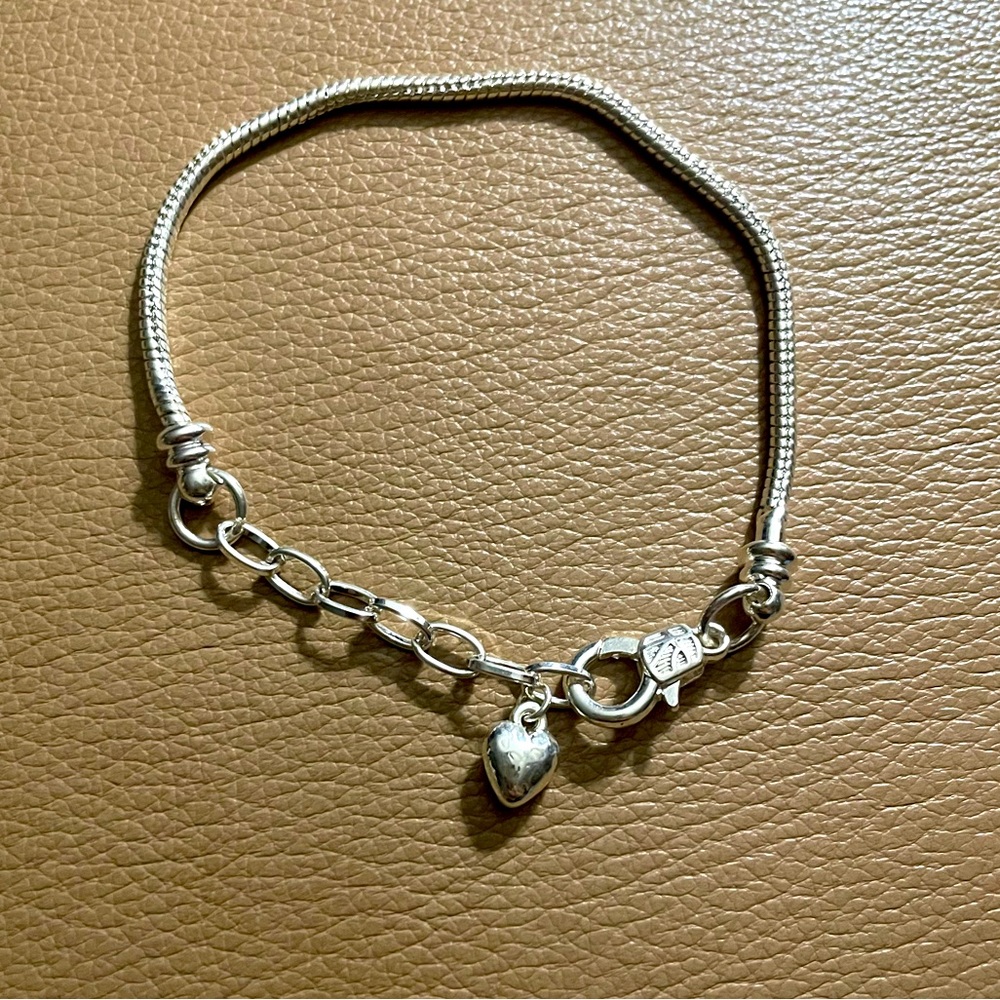 Silver Tone Snake Bracelet with Heart